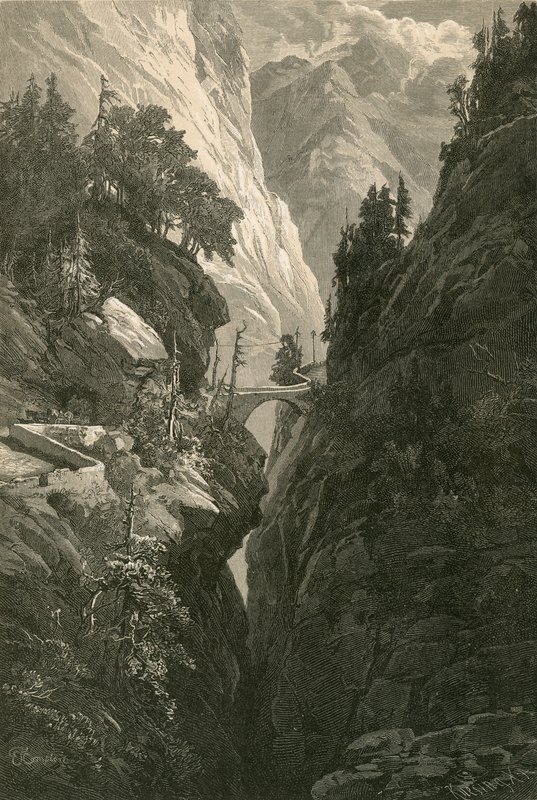 Scene på Via Mala, på veien fra Coire til Splugen av Swiss School