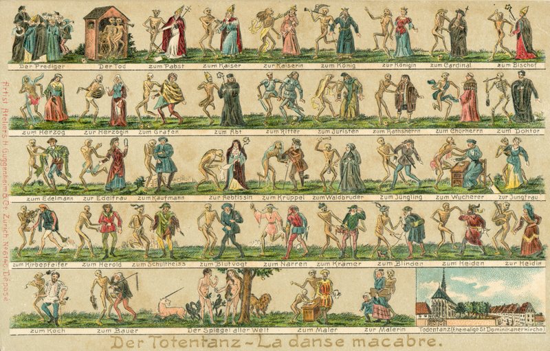 Dødsdansen (farge litho) av Swiss School