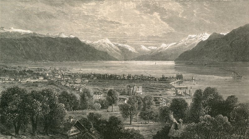 Vevey og den øvre delen av Genevesjøen, med utsikt mot Rhônedalen av Swiss School