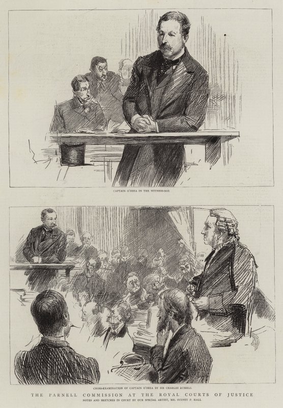 Parnell-kommisjonen ved Royal Courts of Justice (gravering) av Sydney Prior (after) Hall