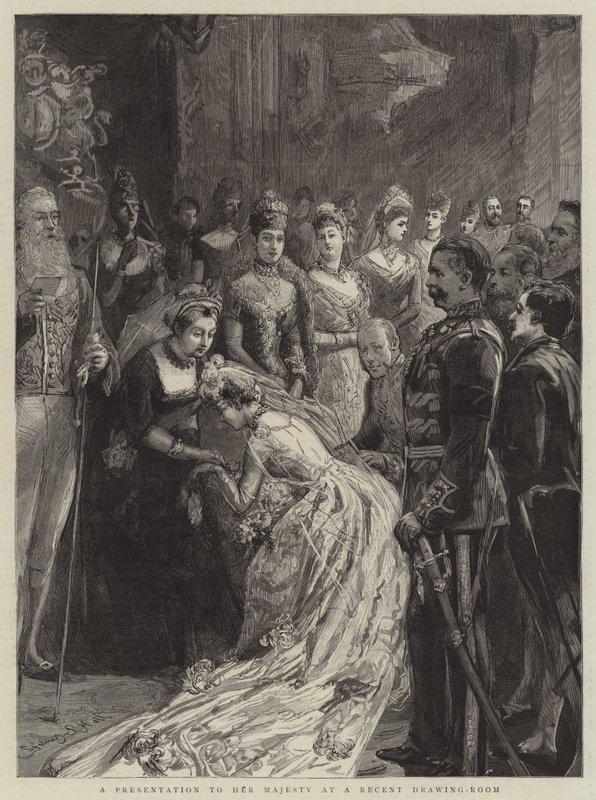 En presentasjon til Hennes Majestet i en nylig tegnestue av Sydney Prior Hall