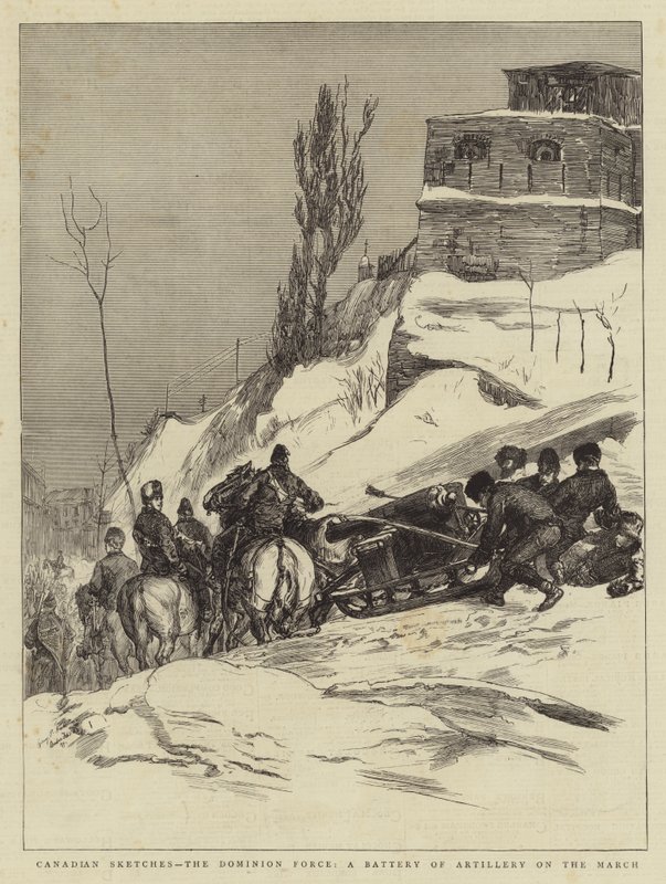 Canadian Sketches, the Dominion Force, a Battery of Artillery on the March av Sydney Prior Hall