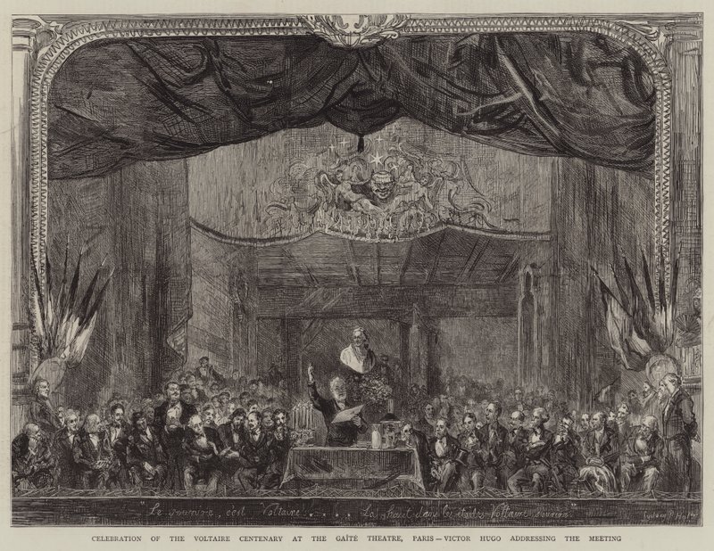 Feiring av Voltaires hundreårsjubileum på Gaite Theatre, Paris, Victor Hugo taler til møtet av Sydney Prior Hall