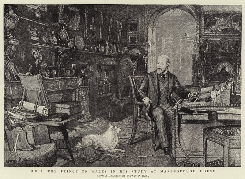 H R H Prinsen av Wales i hans studie ved Marlborough House av Sydney Prior Hall