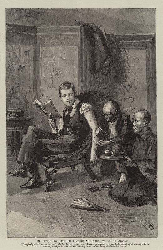 I Japan, 1881, prins George og tatoveringskunstneren av Sydney Prior Hall