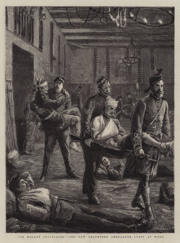 Le Malade Imaginaire, den nye frivillige ambulansestaben på jobb av Sydney Prior Hall