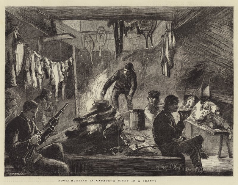 Elgjakt i Canada, en natt i en shanty av Sydney Prior Hall