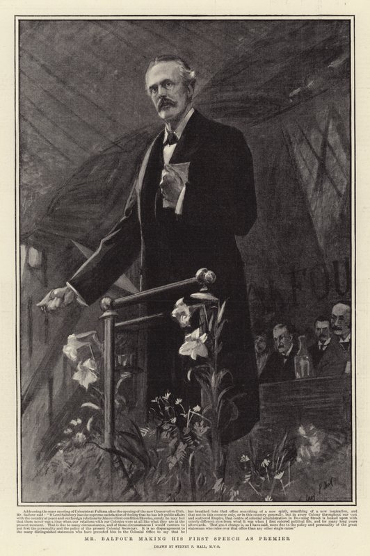Herr Balfour holder sin første tale som statsminister av Sydney Prior Hall