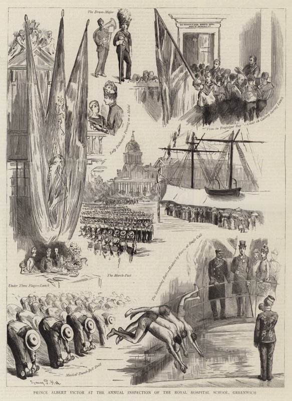 Prins Albert Victor ved den årlige inspeksjonen av Royal Hospital School, Greenwich av Sydney Prior Hall