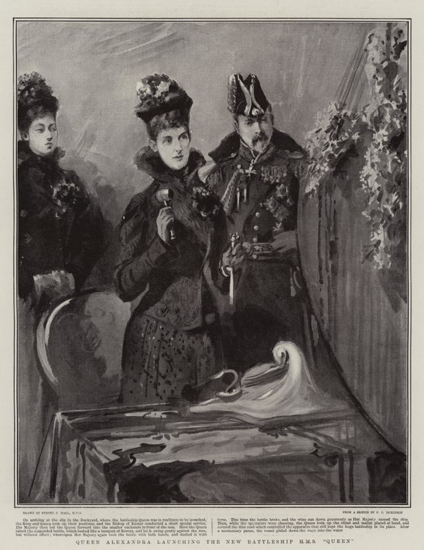 Dronning Alexandra lanserer det nye slagskipet H M S Queen av Sydney Prior Hall