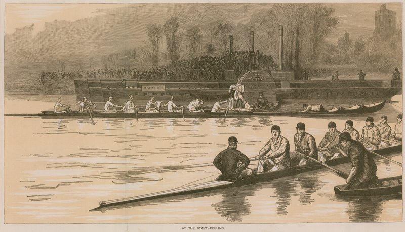 Minner om et Oxford og Cambridge Boat Race: At the Start-Peeling av Sydney Prior Hall