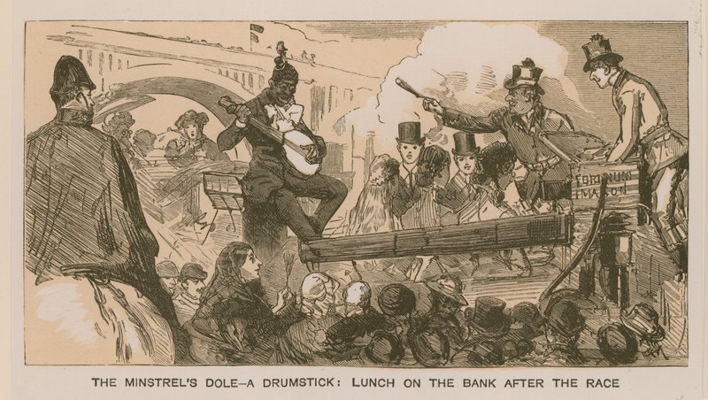Reminiscenser fra et Oxford og Cambridge Boat Race: The Minstrel's Dole - en trommestikke; lunsj på banken etter løpet av Sydney Prior Hall