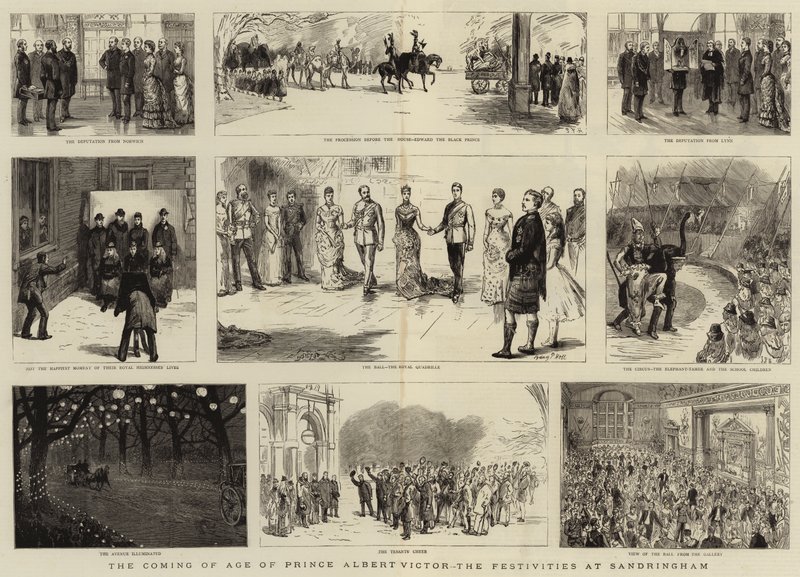 The Coming of Age of Prince Albert Victor, festlighetene i Sandringham av Sydney Prior Hall