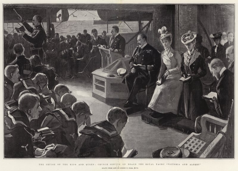 The Cruise of the King and Queen, Gudstjeneste om bord på Royal Yacht Victoria and Albert av Sydney Prior Hall