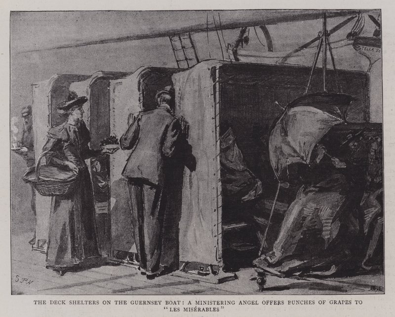 The Deck Shelter på Guernsey-båten, en tjenesteengel tilbyr drueklaser til Les Miserables av Sydney Prior Hall