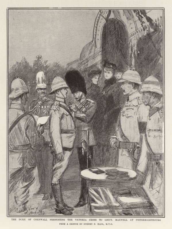 Hertugen av Cornwall presenterer Victoria Cross til løytnant Maxwell i Pietermaritzburg av Sydney Prior Hall