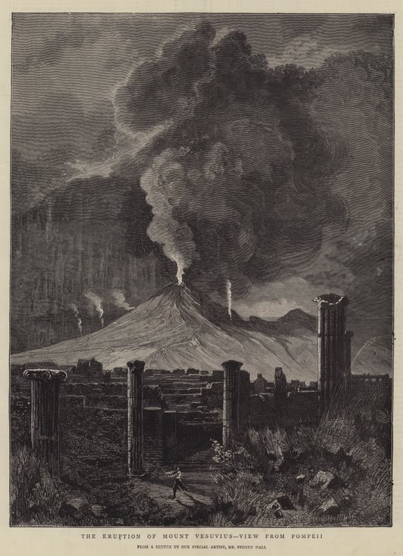 Vesuv-utbruddet, utsikt fra Pompeii av Sydney Prior Hall