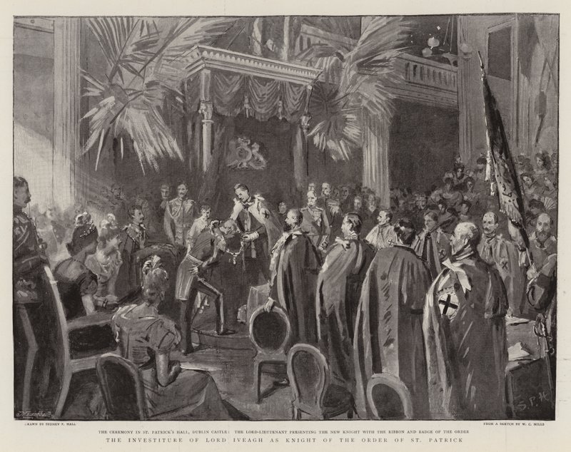 The Investiture of Lord Iveagh som ridder av St. Patricks orden av Sydney Prior Hall