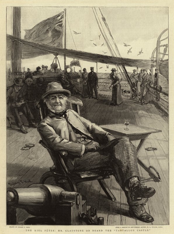 The Kiel Fetes, Mr Gladstone om bord på Tantallon Castle av Sydney Prior Hall