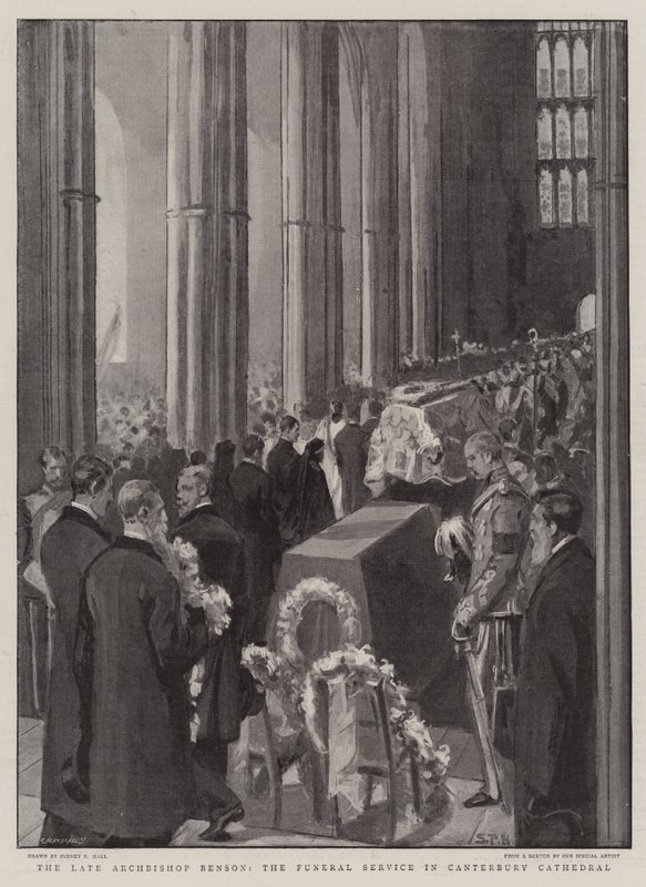 Den avdøde erkebiskop Benson, begravelsestjenesten i Canterbury katedral av Sydney Prior Hall