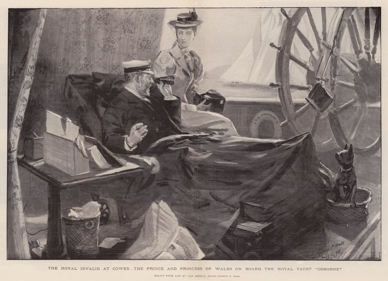 The Royal Invalid at Cowes, Prince og Princess of Wales om bord på Royal Yacht Osborne av Sydney Prior Hall