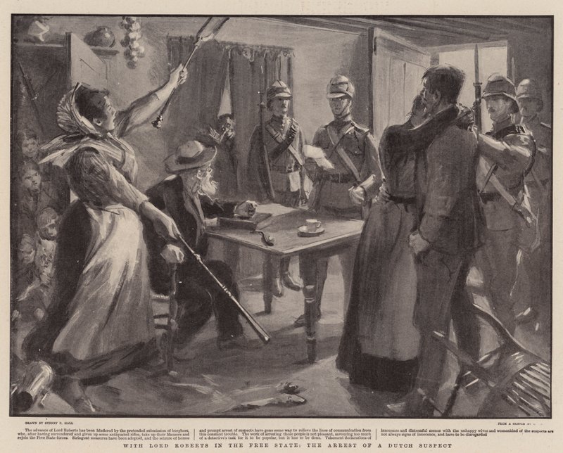 Med Lord Roberts i Free State, arrestasjonen av en nederlandsk mistenkt av Sydney Prior Hall