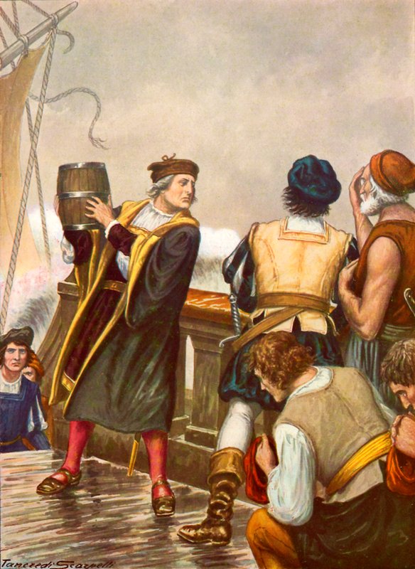Columbus på retur fra sin første reise kastet en tønne i havet av Tancredi Scarpelli