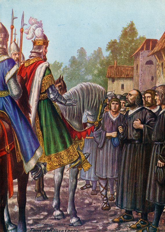 Frederick Barbarossa, i 1158, ba av innbyggerne om å gjenoppbygge Lodi av Tancredi Scarpelli