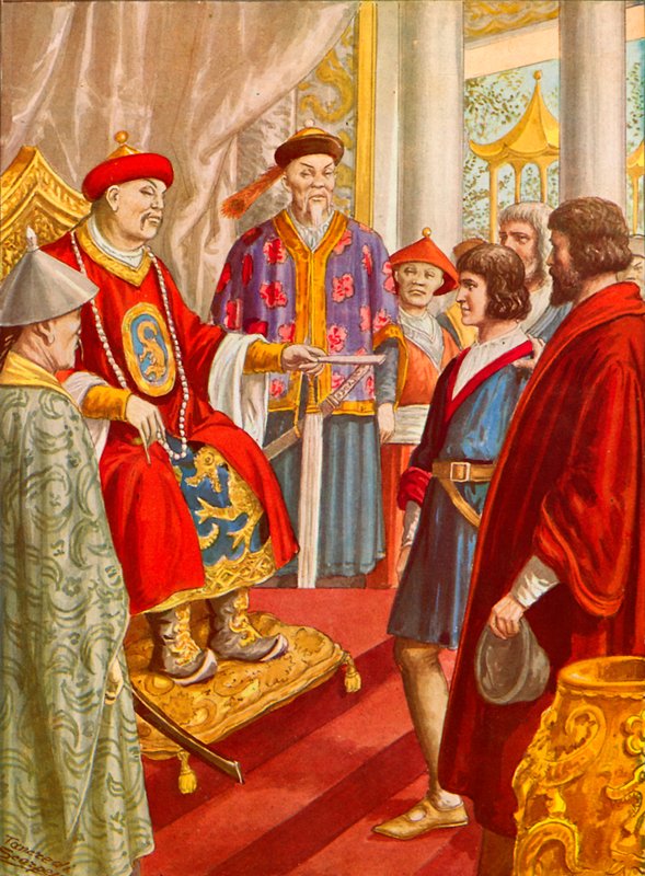 Marco Polo den yngre blir presentert for Kublai Khan av Tancredi Scarpelli