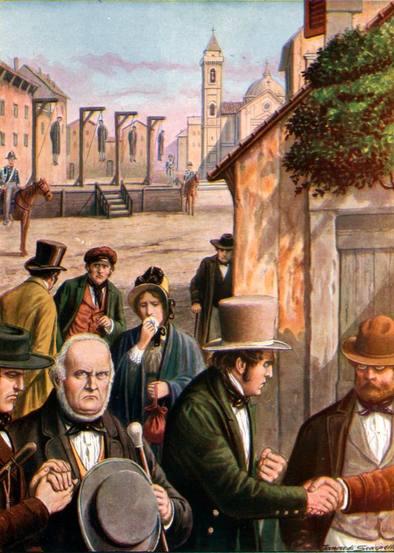 Patriotene Ortolani, Zanoli, Montanari og Rambelli henrettet i Ravenna av Tancredi Scarpelli