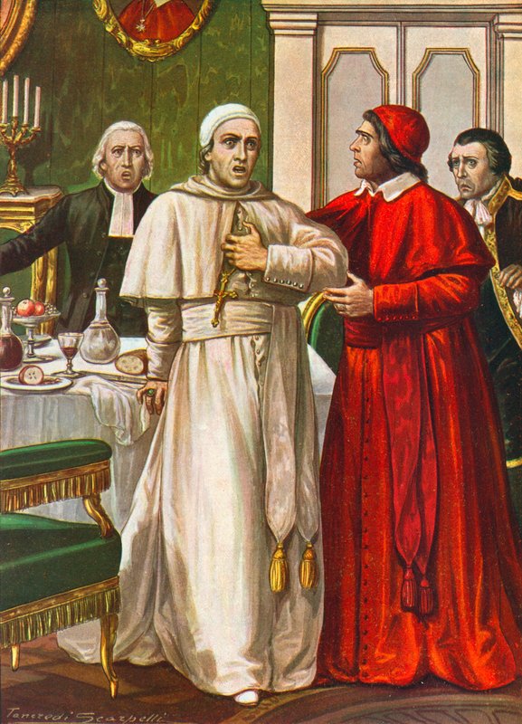 Pave Clement XIV tatt av en plutselig sykdom som ble mistenkt for å være forårsaket av en gift administrert av jesuittene 1774 av Tancredi Scarpelli