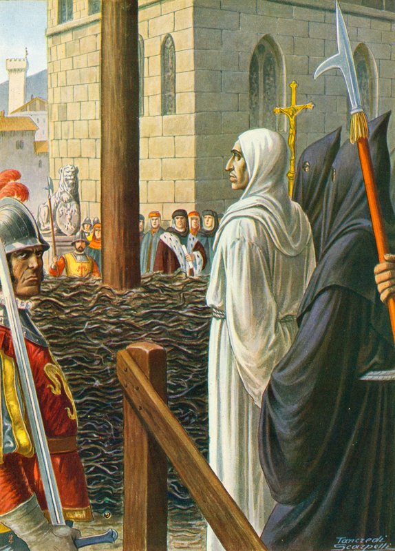 Savonarola, i ferd med å bli brent levende, 1498 av Tancredi Scarpelli