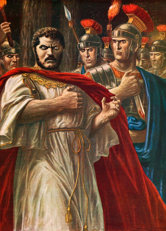 Keiseren Caracalla i ferd med å bli drept av Julius Martialis av Tancredi Scarpelli