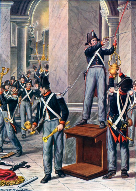 Plyndringen av Cesena av pavelige soldater, 1832 av Tancredi Scarpelli