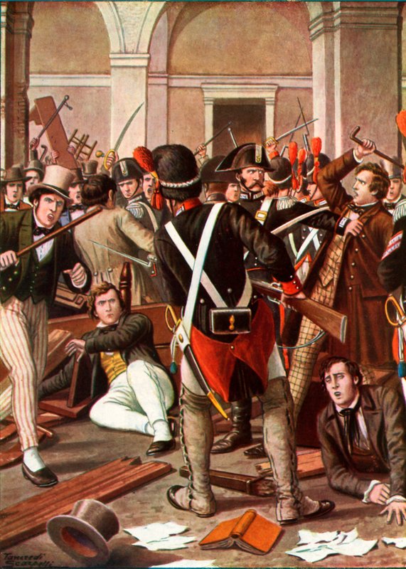 Opprøret til studentene ved Torino universitet, 1821 av Tancredi Scarpelli
