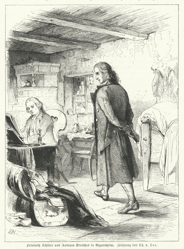 Den tyske poeten og dramatikeren Friedrich Schiller sammen med sin venn pianisten og komponisten Andreas Streicher i Oggersheim av Theobald Reinhold von Oer