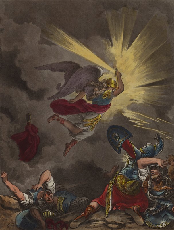 Herrens engel som dreper assyrerne (etsing) av Theodore (after) Lane