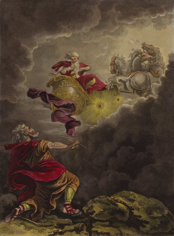 Elijah tatt opp til himmelen (etsing) av Theodore (after) Lane
