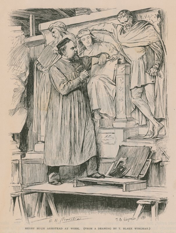 Henry Hugh Armstead på jobb på Albert Memorial (gravering) av Theodore Blake Wirgman
