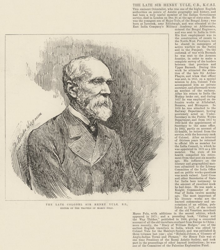 Avdøde oberst Sir Henry Yule, RE, redaktør for The Travels of Marco Polo av Theodore Blake Wirgman