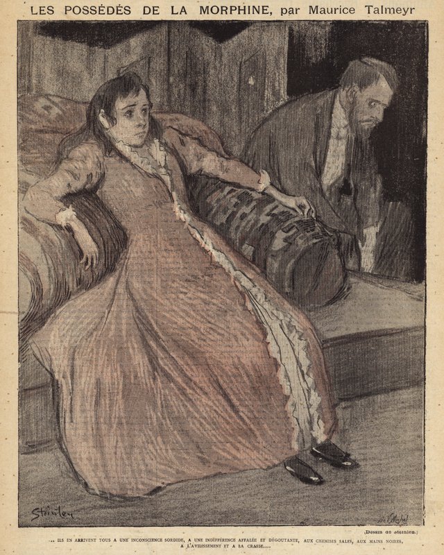 Scene fra Le Possedes de la Morphine av Maurice Talmeyr av Théophile Alexandre Steinlen