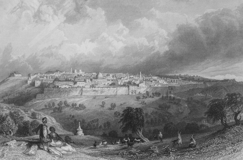 Jerusalem, fra Oljeberget av Thomas Allom