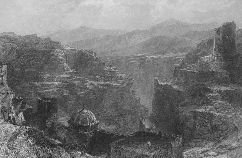 Klosteret Santa Saba, i villmarken Ziph, nær Jerusalem av Thomas Allom