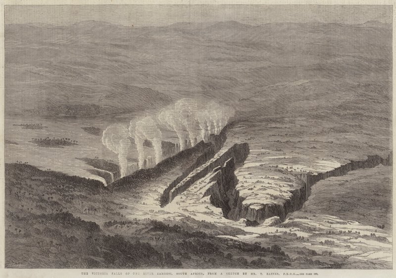 Victoriafallene ved elven Zambesi, Sør-Afrika av Thomas Baines