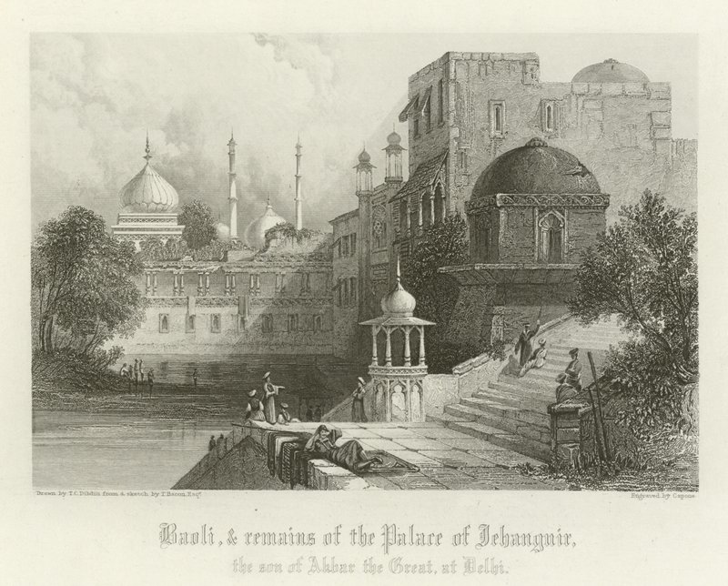 Baoli og restene av Palace of Jahangir, Delhi, India av Thomas Colman Dibdin