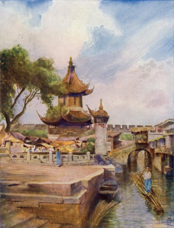 Templet ved Bing-Oo, Water Gate og bymuren av Thomas Hodgson Liddell