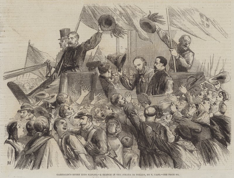 Garibaldis inntog i Napoli, en skisse i Strada di Toledo av Thomas Nast