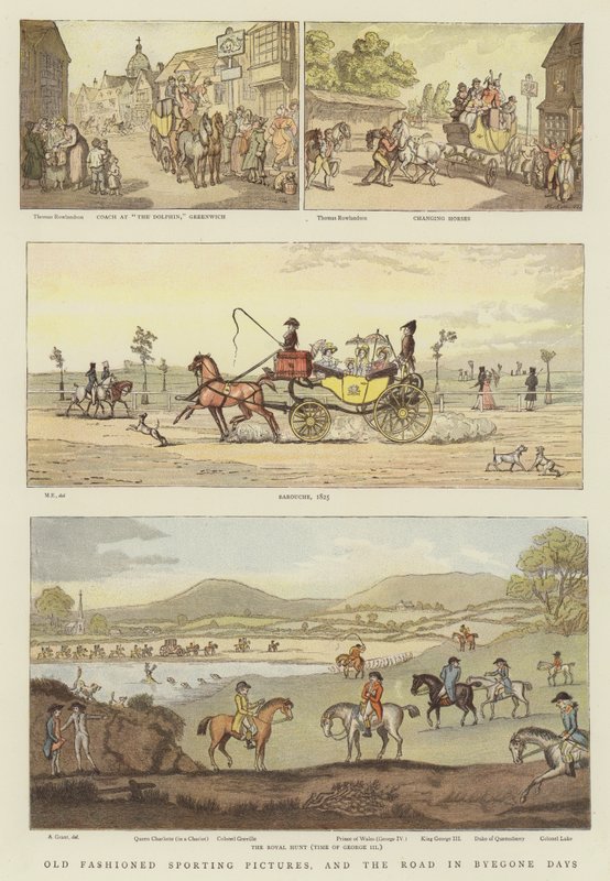 Gammeldagse sportsbilder og veien i svunne dager (chromolitho) av Thomas Rowlandson