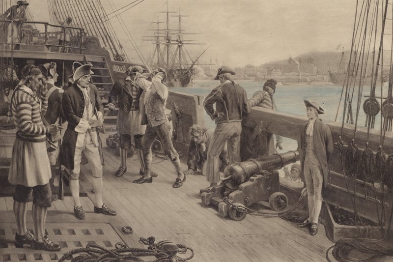 Nelsons første fotfeste i marinen, Chatham av Thomas after Davidson