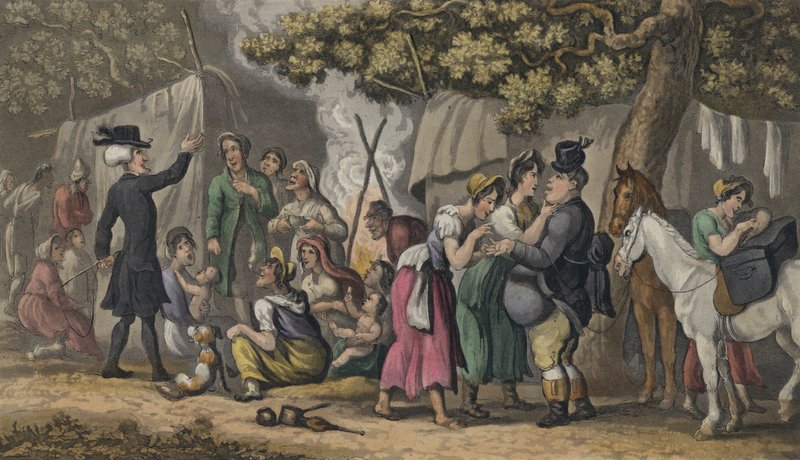 Dr Syntax and the Gypsies (akvatint) av Thomas after Rowlandson